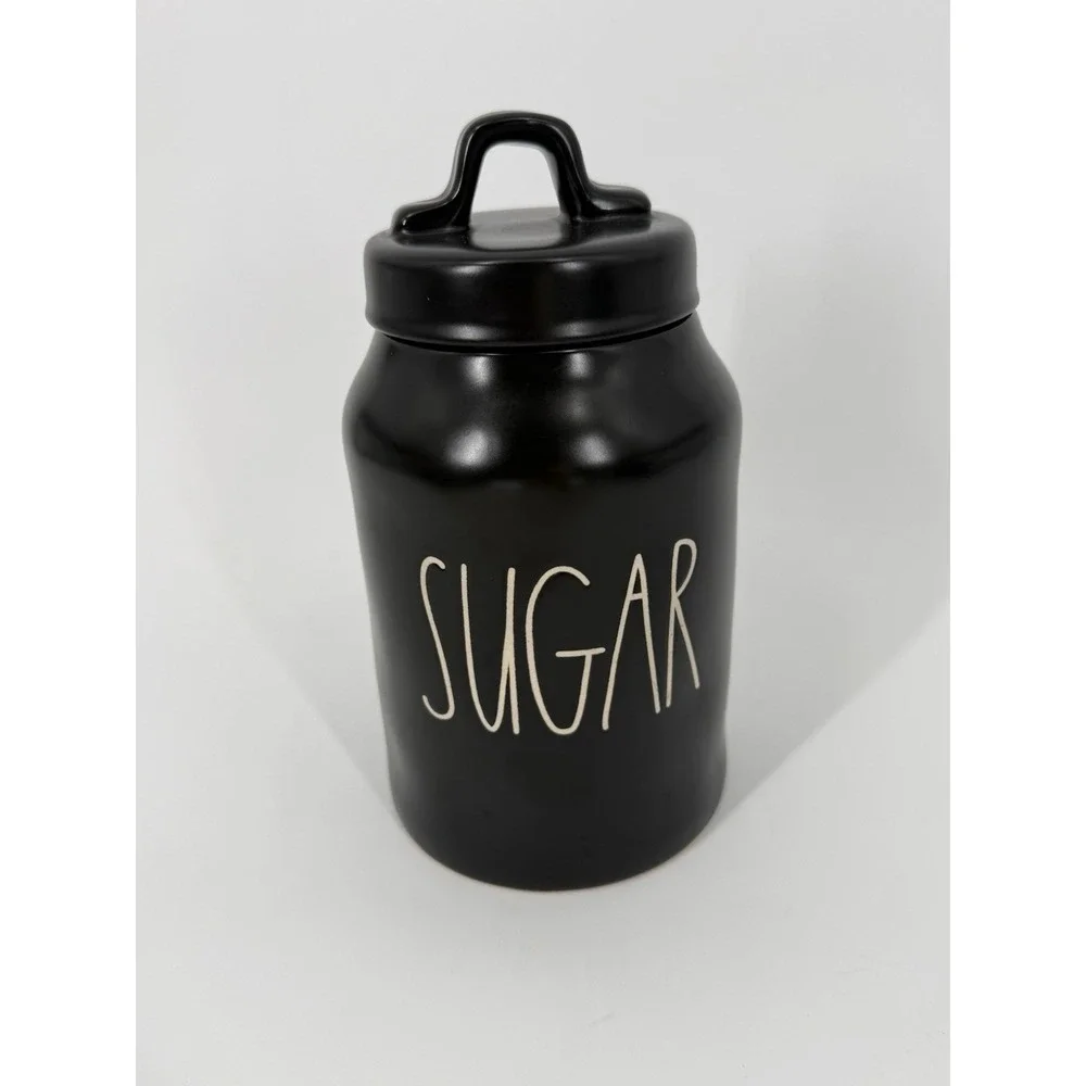 Rae Dunn Artisan Collection Black Small Sugar‎ Jar with Flat Sealing Lid